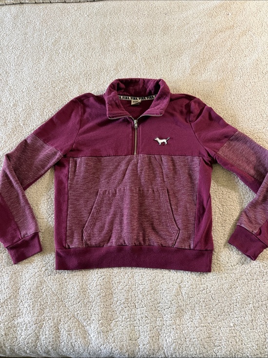PINK Victoria's Secret Tops - PINK Victoria's Secret Wine Half-Zip Pullover Hoodie Medium